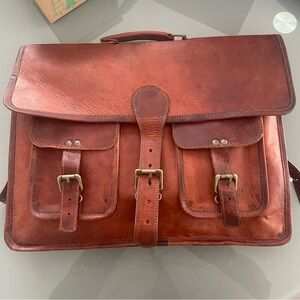 Brown leather satchel bag never used